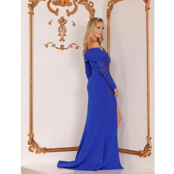 Long Sleeve EmbellishedRoyal Blue Gown
